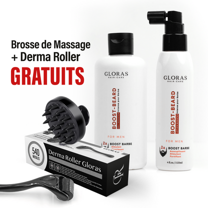 Pack Repousse Barbe – ضد فراغات اللحية + Derma Roller + Brosse de Massage en Silicone GRATUITS 🎁