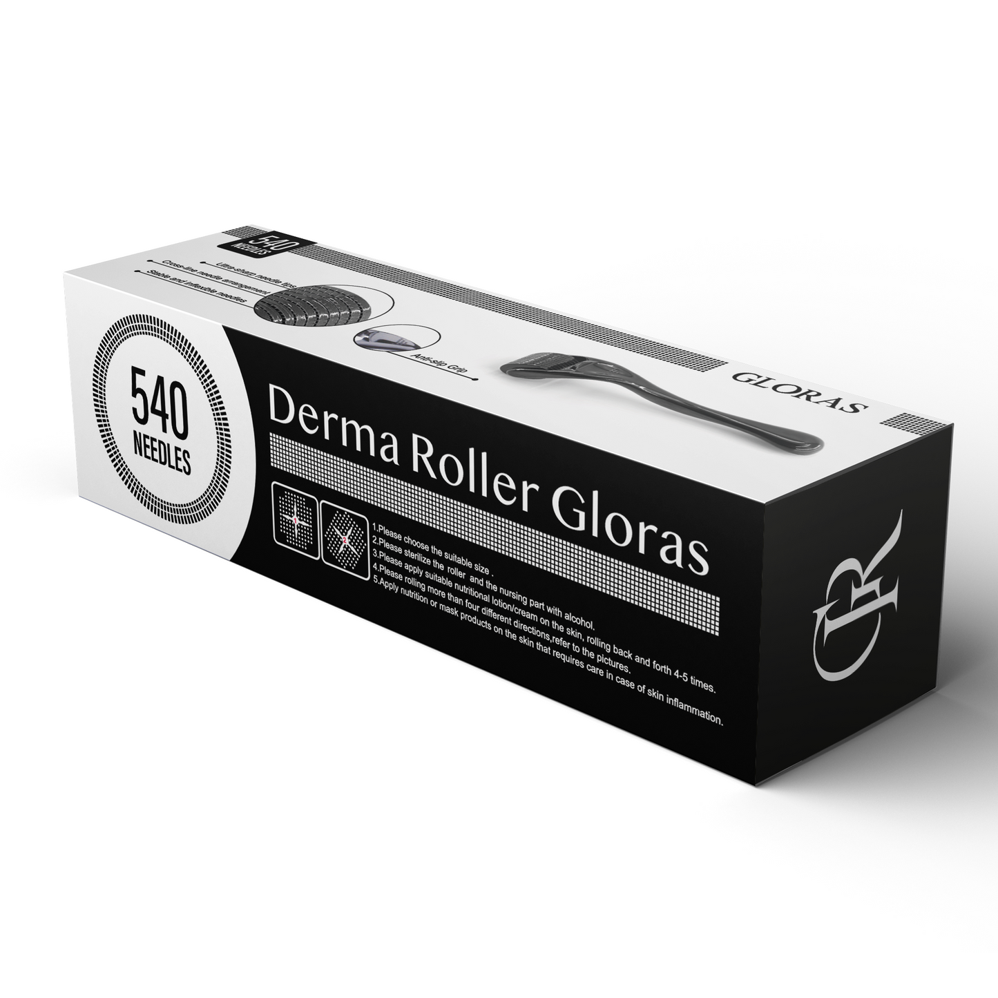 GLORAS Derma Roller 0.5 mm – 540 Aiguilles en Titane