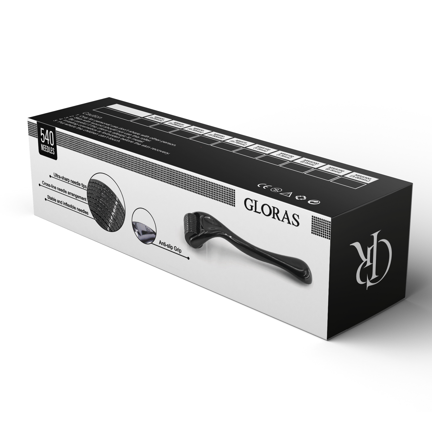 GLORAS Derma Roller 0.5 mm – 540 Aiguilles en Titane