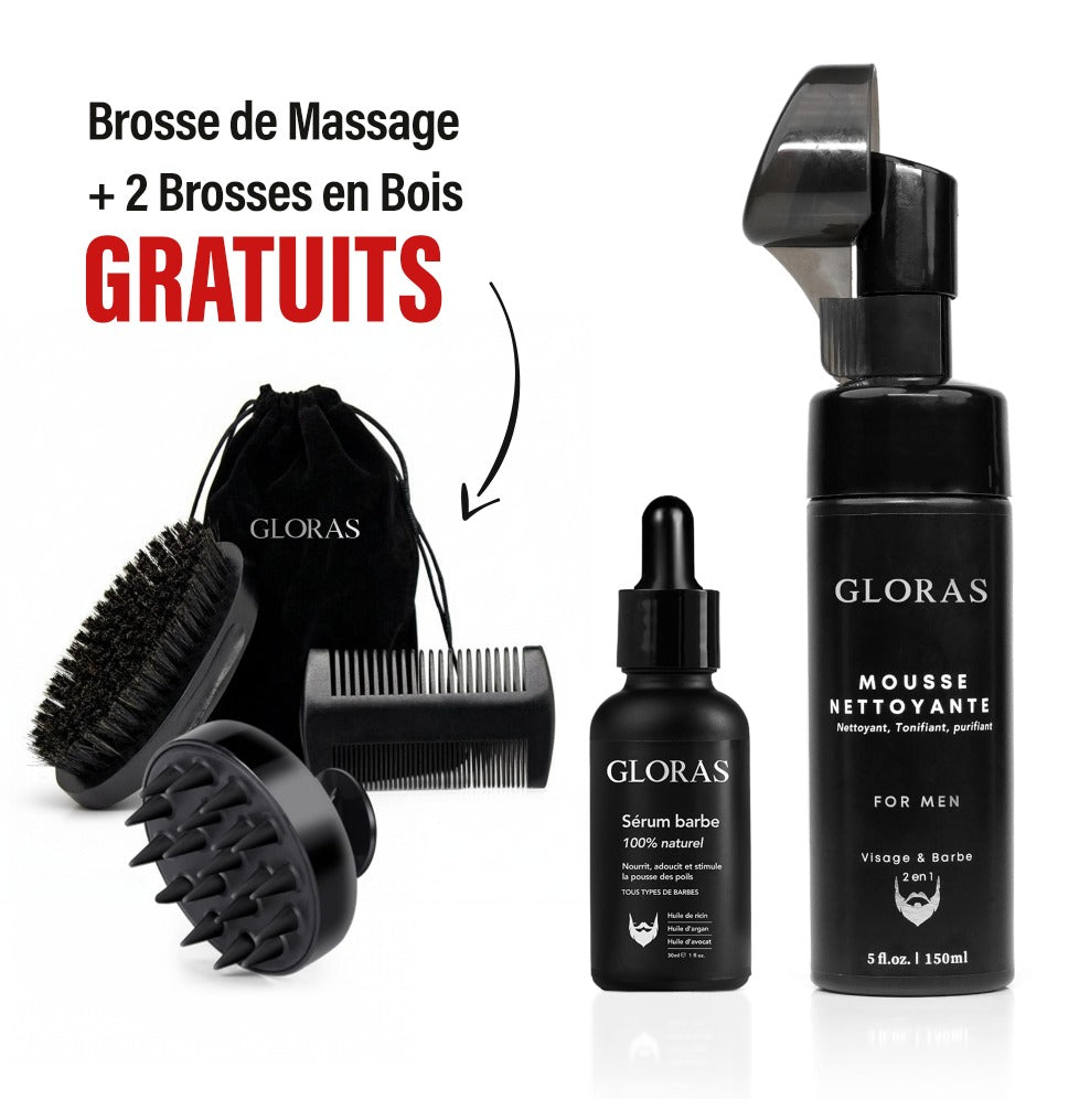 Coffret de Soin Barbe – العناية باللحية | PREMUIM offre : 2 Brosses en Bois + une Brosse silicone GRATUITS 🎁
