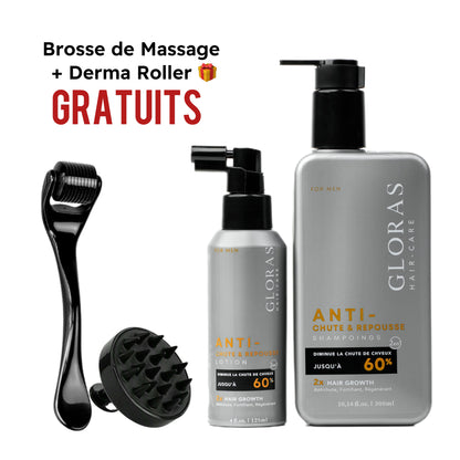 Pack Anti-Chute – ضد تساقط الشعر + Derma Roller + Brosse de Massage en Silicone GRATUITS 🎁